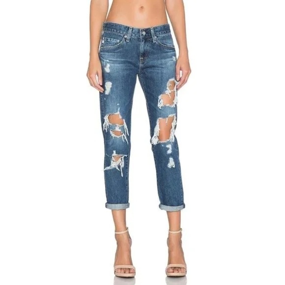 Ag ADRIANO GOLDSCHMIED Ex-Boyfriend Slouchy Slim 15 Years Ripped Jeans, Size 26 - Picture 1 of 13